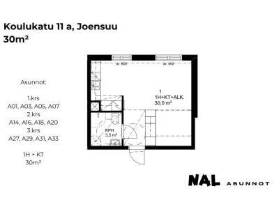 Vuokrataan Kerrostalo Yksi&ouml; - Joensuu Keskusta Koulukatu 11 a