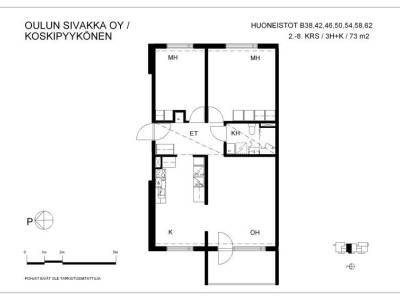 Vuokrataan Kerrostalo 3 huonetta - Oulu Tuira Koskitie 55